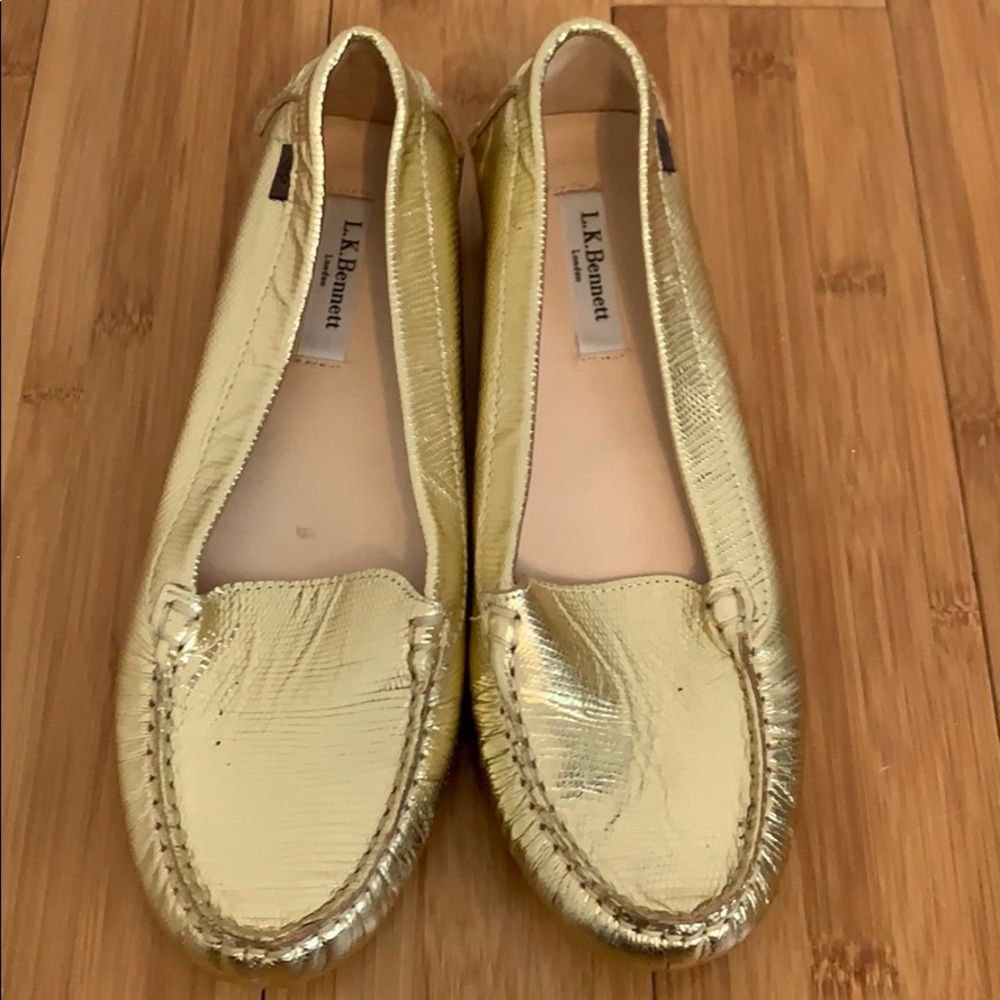 LK Bennett Gold Car Shoes/Flats Sz 38 (fits 7.5)